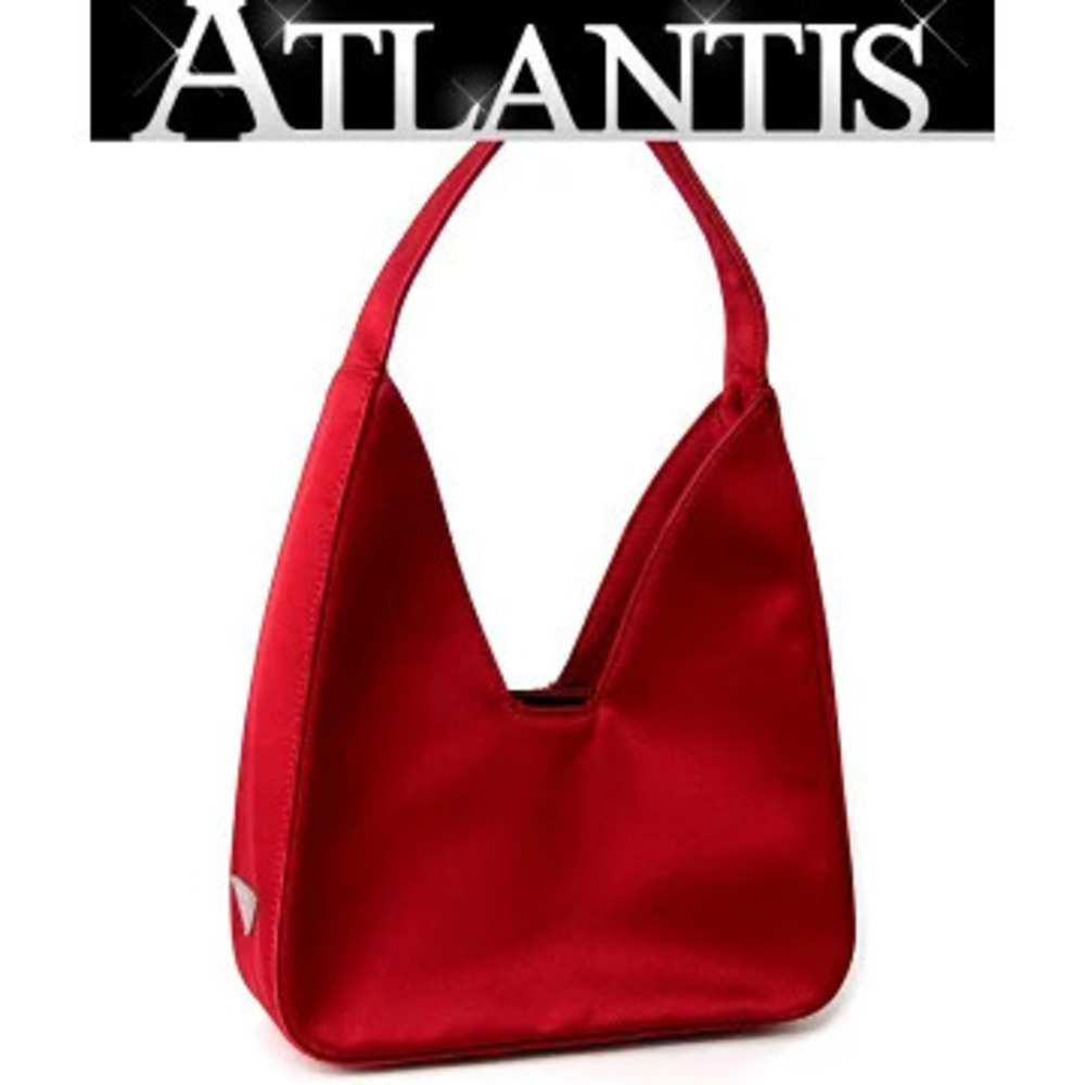 Prada Triangle Logo Handbag Satin Red